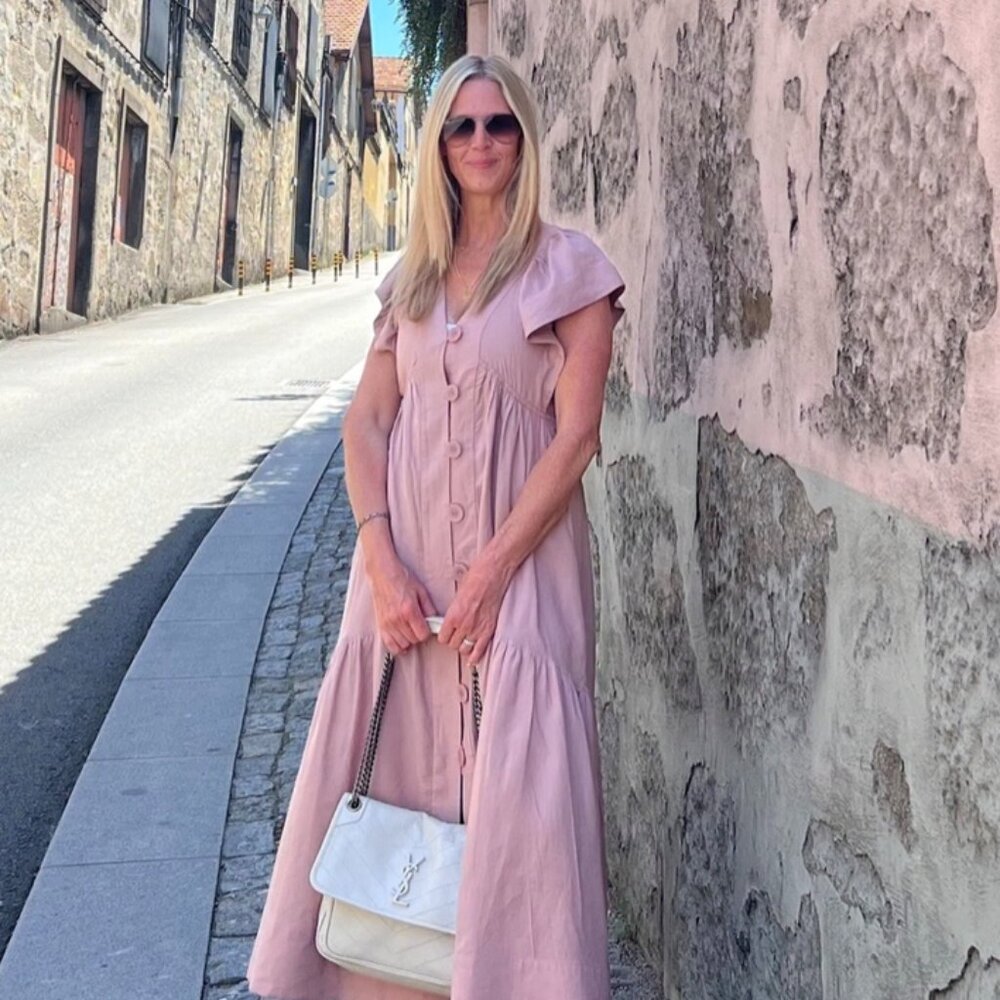 The Rene Flutter-Sleeve Linen Button-Front Midi D… - image 1